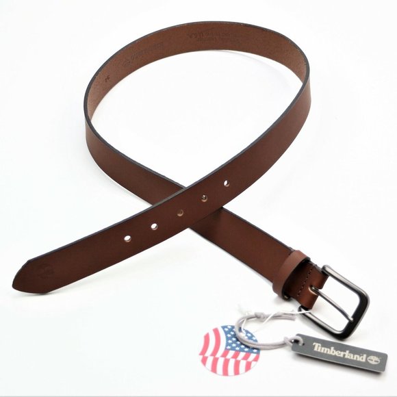 Timberland Size 32 Men's Classic Leather Belt Made in USA Brown New - Picture 3 of 9